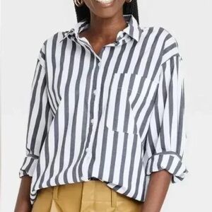 a new day Grey and White Striped Button Down Shirt